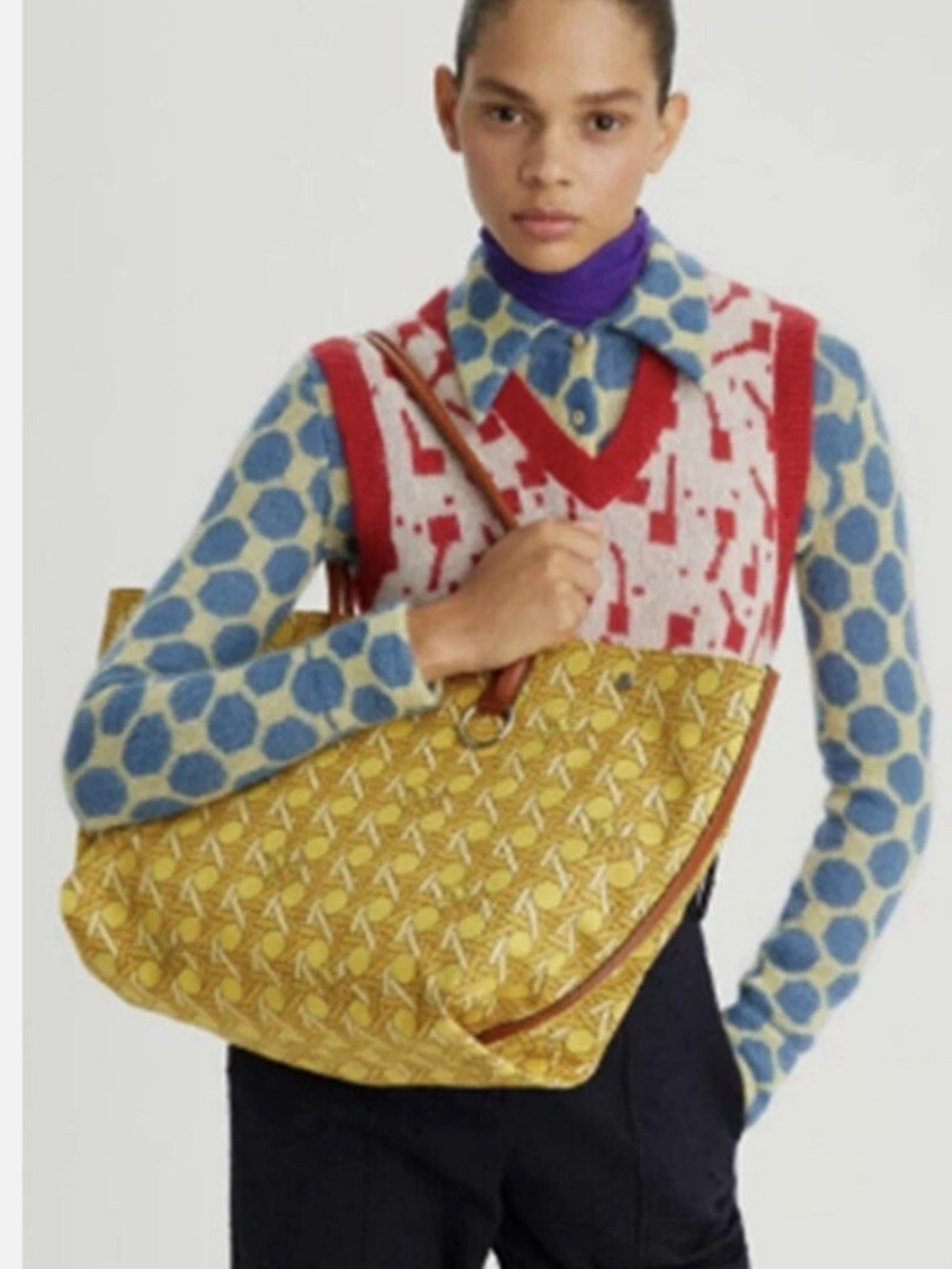Tory Burch Saffron Basket Weave Canvas Tote XL